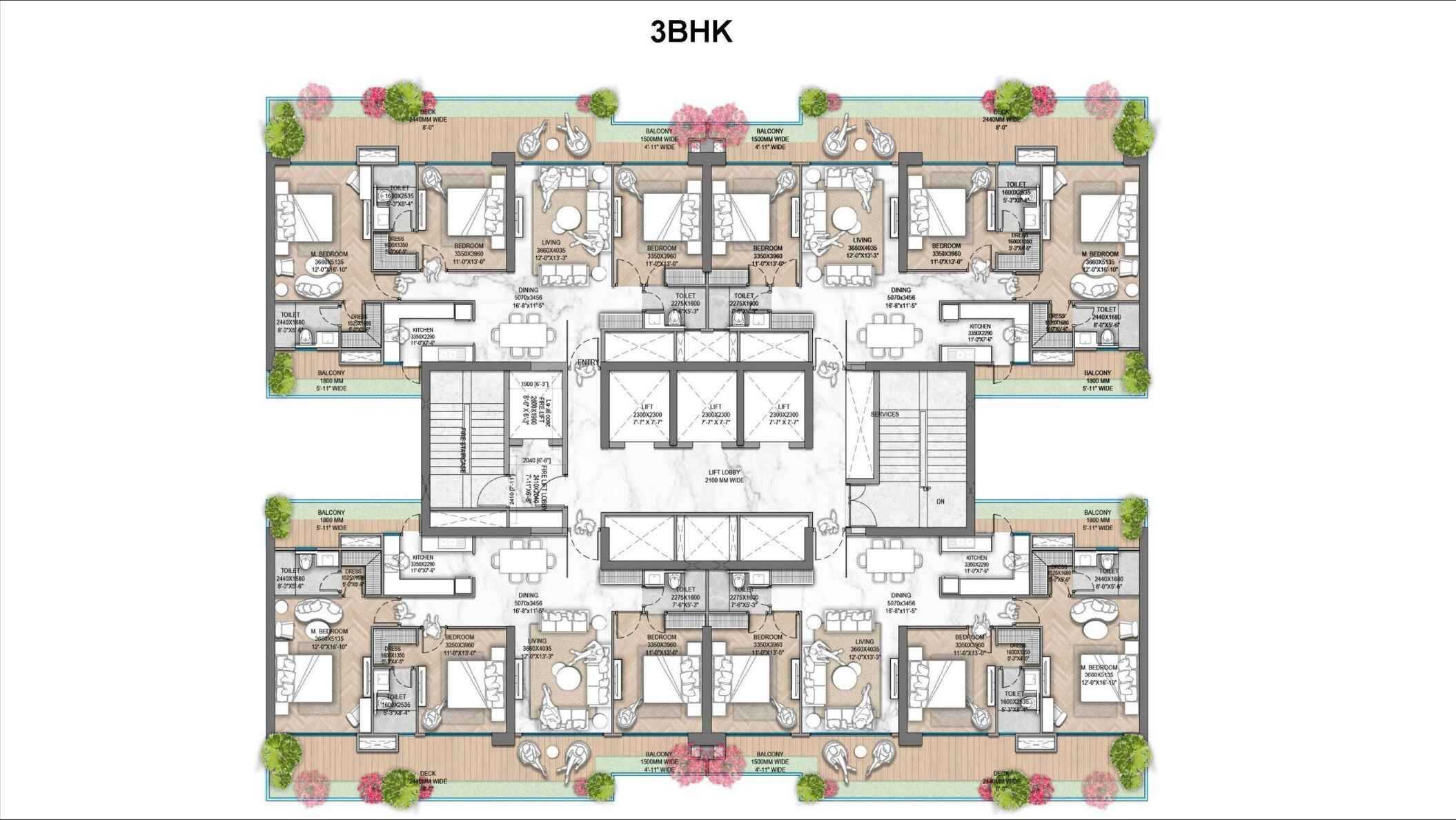 M3M Jacob and Co Residences 3 BHK Tower Layout
